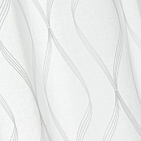 ستائر شفافة لمنطقة النوم لغرفة المعيشة وغرفة النوم، ستائر شفافة مطرزة، ستارة بيضاء شفافة بطول 52 × 84 بوصة من لوحتين، بيضاء متعددة الخطوط in Kuwait