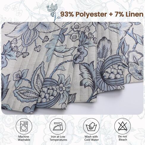 ستائر Lecloud الزرقاء الزهرية الشفافة بطول 84 بوصة، لوحتين، ستائر مزرعة مطبوعة بتصفية الضوء متجدد الهواء لغرفة النوم، ستائر جيب قضيب لغرفة المعيشة وغرفة الطعام، كل لوحة 52 بوصة عرض × 84 بوصة طول in Kuwait