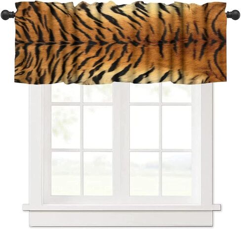 ستارة الفهد للمطبخ والمقهى، ستائر قصيرة من فراء الحياة البرية الأفريقية بنمط معالجة النوافذ، ستائر قصيرة لقضيب الجيب لديكور المنزل في غرفة الطعام، 54 × 18 بوصة in Kuwait