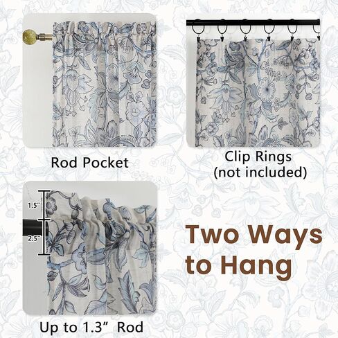 ستائر Lecloud الزرقاء الزهرية الشفافة بطول 84 بوصة، لوحتين، ستائر مزرعة مطبوعة بتصفية الضوء متجدد الهواء لغرفة النوم، ستائر جيب قضيب لغرفة المعيشة وغرفة الطعام، كل لوحة 52 بوصة عرض × 84 بوصة طول in Kuwait