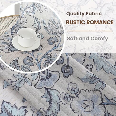 ستائر Lecloud الزرقاء الزهرية الشفافة بطول 84 بوصة، لوحتين، ستائر مزرعة مطبوعة بتصفية الضوء متجدد الهواء لغرفة النوم، ستائر جيب قضيب لغرفة المعيشة وغرفة الطعام، كل لوحة 52 بوصة عرض × 84 بوصة طول in Kuwait