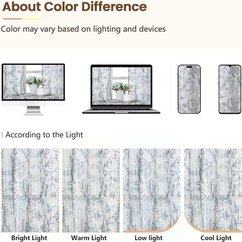 ستائر Lecloud الزرقاء الزهرية الشفافة بطول 84 بوصة، لوحتين، ستائر مزرعة مطبوعة بتصفية الضوء متجدد الهواء لغرفة النوم، ستائر جيب قضيب لغرفة المعيشة وغرفة الطعام، كل لوحة 52 بوصة عرض × 84 بوصة طول in Kuwait