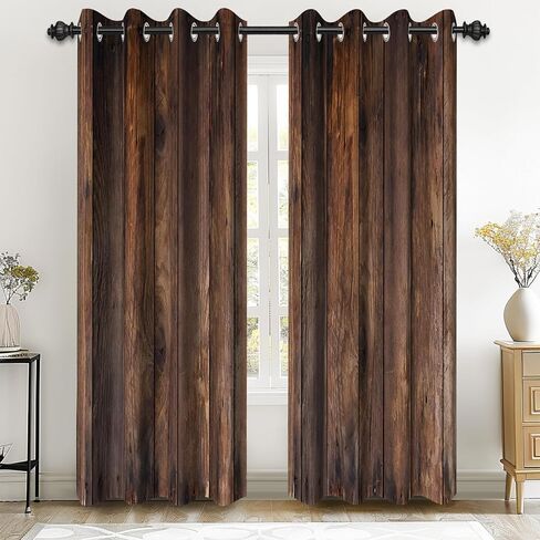 Renaiss 42 x 84 Inch Rustic Wood Blackout Curtains for Bedroom Vintage Brown Wooden Planks American Country Decorative Curtains Drapes Rod Pocket Farmhouse Retro Window Treatments Decor 2 Panels in Kuwait