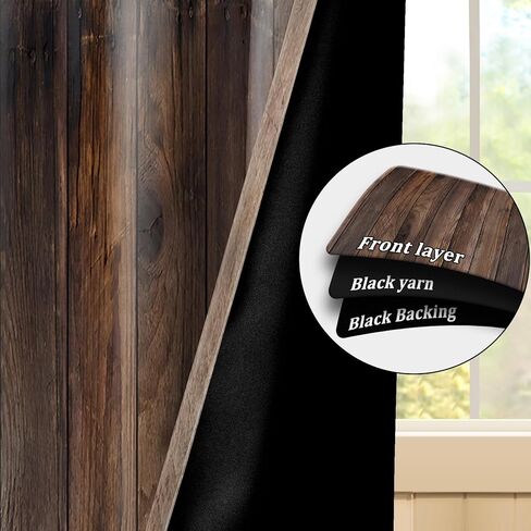 Renaiss 42 x 84 Inch Rustic Wood Blackout Curtains for Bedroom Vintage Brown Wooden Planks American Country Decorative Curtains Drapes Rod Pocket Farmhouse Retro Window Treatments Decor 2 Panels in Kuwait