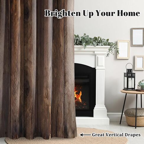 Renaiss 42 x 84 Inch Rustic Wood Blackout Curtains for Bedroom Vintage Brown Wooden Planks American Country Decorative Curtains Drapes Rod Pocket Farmhouse Retro Window Treatments Decor 2 Panels in Kuwait