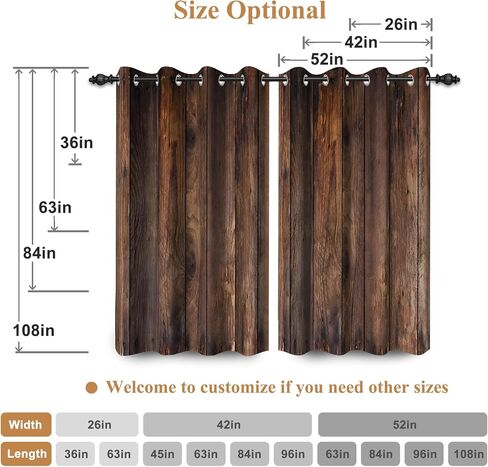 Renaiss 42 x 84 Inch Rustic Wood Blackout Curtains for Bedroom Vintage Brown Wooden Planks American Country Decorative Curtains Drapes Rod Pocket Farmhouse Retro Window Treatments Decor 2 Panels in Kuwait
