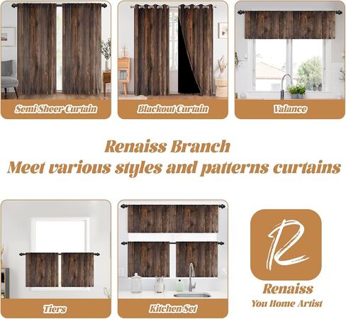 Renaiss 42 x 84 Inch Rustic Wood Blackout Curtains for Bedroom Vintage Brown Wooden Planks American Country Decorative Curtains Drapes Rod Pocket Farmhouse Retro Window Treatments Decor 2 Panels in Kuwait