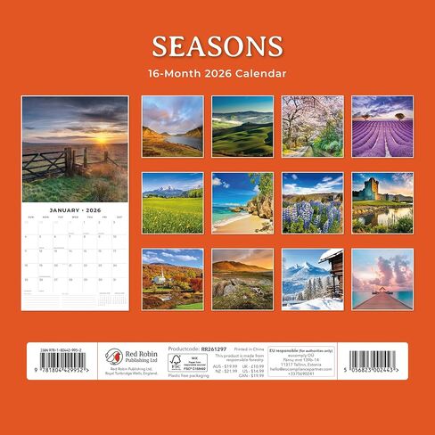 Red Robin 2026 Seasons Monthly Wall Calendar | 12" x 24" Open | Premium Thick & Sturdy Paper | Hangable 12 Month Calendar | Lined Notes & To Do Area | Vivid Images | Plastic Free in Saudi Arabia