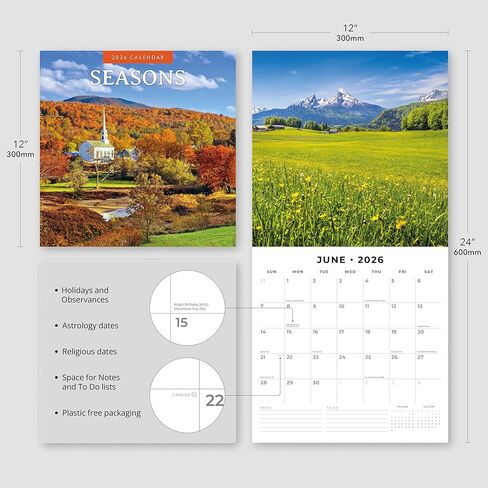 Red Robin 2026 Seasons Monthly Wall Calendar | 12" x 24" Open | Premium Thick & Sturdy Paper | Hangable 12 Month Calendar | Lined Notes & To Do Area | Vivid Images | Plastic Free in Saudi Arabia