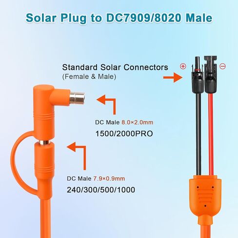 XRDS -RF لوحة للطاقة الشمسية إلى DC 8 مم كابل محول 15FT، موصل للطاقة الشمسية إلى DC7909/8020 سلك تمديد توصيل ذكر، 12AWG+14AWG سلك نحاسي معلب متوافق مع محطة الطاقة المحمولة in Kuwait