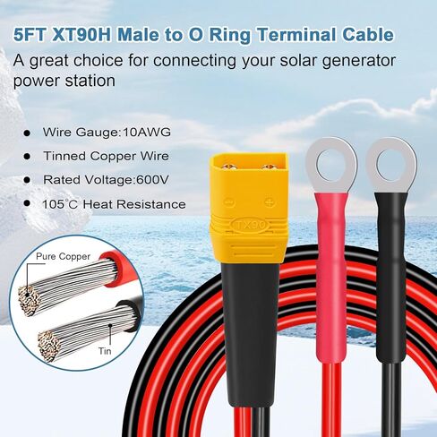 XT90 to O Ring Terminal Cable 5FT 10AWG XT90H Male to O Ring Connector Cable for RC Lipo Battery FPV Racing Drone Solar Power Station in Saudi Arabia