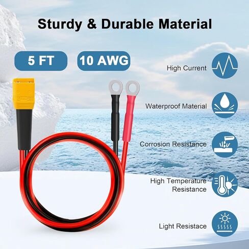 XT90 to O Ring Terminal Cable 5FT 10AWG XT90H Male to O Ring Connector Cable for RC Lipo Battery FPV Racing Drone Solar Power Station in Saudi Arabia