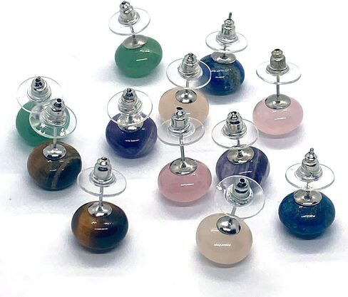 6 أزواج من أقراط الحجر الطبيعي حجر عين النمر اللازورد الأخضر افينتورين أقراط كريستالية مستديرة للشفاء أقراط كروية للنساء in Kuwait