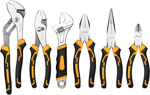 6PCS Pliers Set, 10" Water Pump Plier 8" Slip Joint/Linesman/Long Nose Plier 6" Diagonal 8" Adjustable Wrench | Premium CR-V Tools with Storage Bag for Home Repair, Workshop & DIY Professional Use in Kuwait