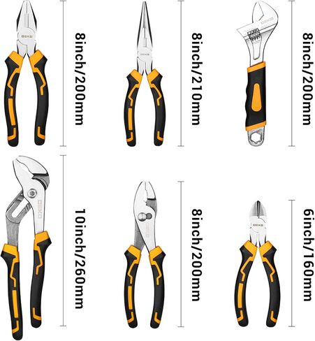 6PCS Pliers Set, 10" Water Pump Plier 8" Slip Joint/Linesman/Long Nose Plier 6" Diagonal 8" Adjustable Wrench | Premium CR-V Tools with Storage Bag for Home Repair, Workshop & DIY Professional Use in Kuwait