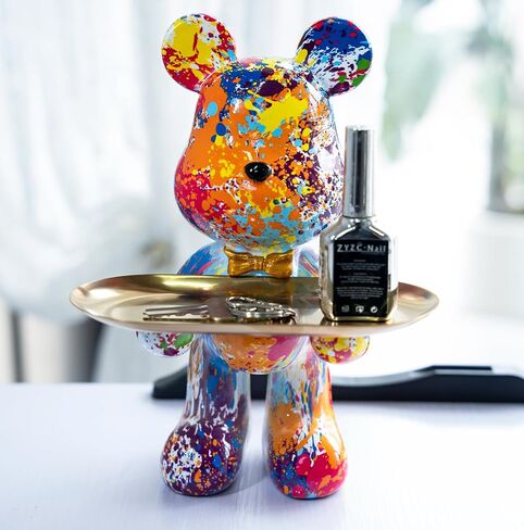 Bear Statue Resin Tray Sculpture for Home and Office Decor, Suitable for Bedroom, Living Room, Office on Table, Desktop, Shelves and Cabinet (Graffiti) in Saudi Arabia