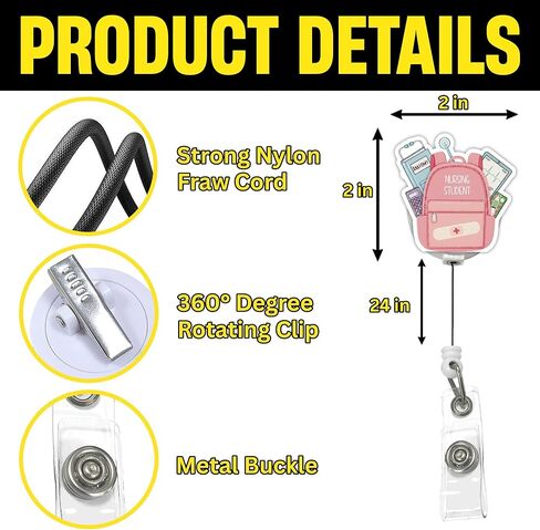 Nursing Student Badge Reel – Retractable ID Holder with Alligator Clip, Cute Pink Backpack Design for Student Nurse, Doctor, Medical Assistant, Office & Hospital Staff in Kuwait