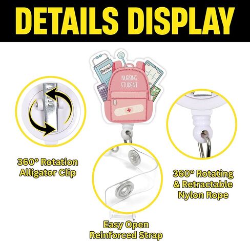 Nursing Student Badge Reel – Retractable ID Holder with Alligator Clip, Cute Pink Backpack Design for Student Nurse, Doctor, Medical Assistant, Office & Hospital Staff in Kuwait