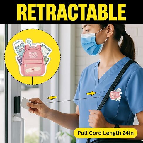Nursing Student Badge Reel – Retractable ID Holder with Alligator Clip, Cute Pink Backpack Design for Student Nurse, Doctor, Medical Assistant, Office & Hospital Staff in Kuwait