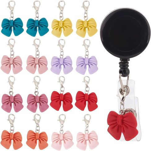 WEBEEDY 16 Pcs Colorful Bow Badge Reel Charms Cute Nurse Badge Holder Charm,Clip on Charm Jewelry with Lobster Clasp fot Nurse Doctor Healthcare Medical Christmas Thanksgiving Gifts in Saudi Arabia
