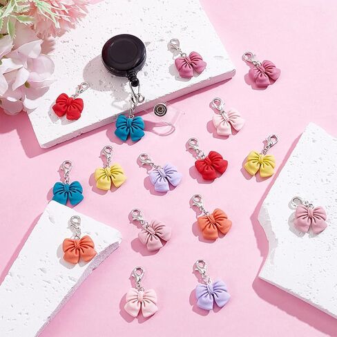 WEBEEDY 16 Pcs Colorful Bow Badge Reel Charms Cute Nurse Badge Holder Charm,Clip on Charm Jewelry with Lobster Clasp fot Nurse Doctor Healthcare Medical Christmas Thanksgiving Gifts in Saudi Arabia