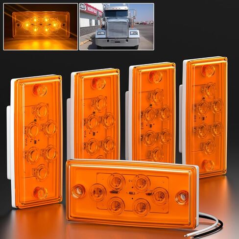 PSEQT Rectangular Roof Cab Marker Light Compatible with Freightliner 564.46072, 22-51942-000, Amber 4.7'' 6LED Top Clearance Side Tail Indicator Lights Waterproof, 5Pcs in Saudi Arabia