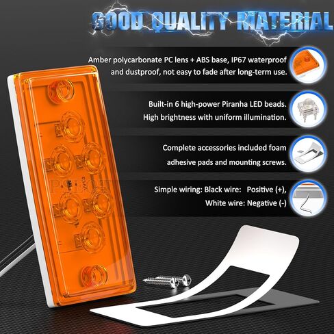 PSEQT Rectangular Roof Cab Marker Light Compatible with Freightliner 564.46072, 22-51942-000, Amber 4.7'' 6LED Top Clearance Side Tail Indicator Lights Waterproof, 5Pcs in Saudi Arabia