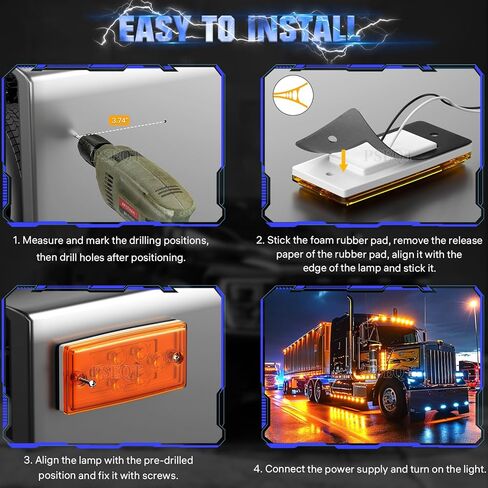PSEQT Rectangular Roof Cab Marker Light Compatible with Freightliner 564.46072, 22-51942-000, Amber 4.7'' 6LED Top Clearance Side Tail Indicator Lights Waterproof, 5Pcs in Saudi Arabia