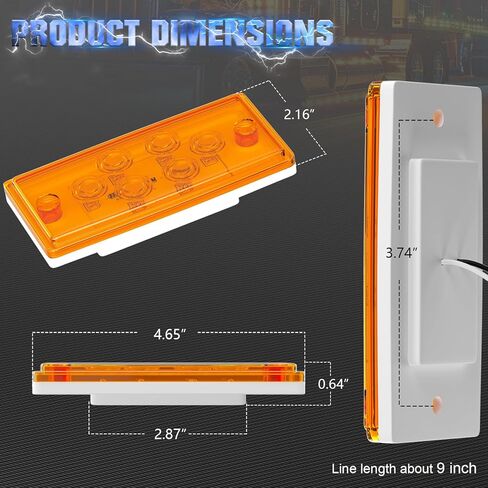 PSEQT Rectangular Roof Cab Marker Light Compatible with Freightliner 564.46072, 22-51942-000, Amber 4.7'' 6LED Top Clearance Side Tail Indicator Lights Waterproof, 5Pcs in Saudi Arabia