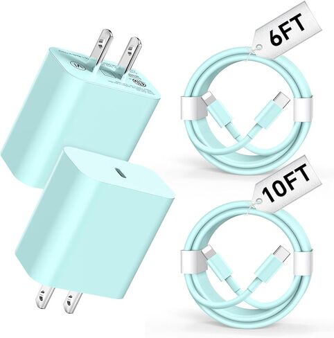 كتلة الشاحن السريع USB C ، 4pack 20W PD TYPE C WALL CORTHRACH مع 6/10 قدم شحن USB C إلى كابل liighting متوافق مع الهاتف 14/13/12/11 PRO/PRO MAX/PLUS/XS/XR/X/SE/ 8 شاحن أبيض in Saudi Arabia