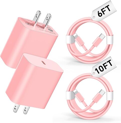 كتلة الشاحن السريع USB C ، 4pack 20W PD TYPE C WALL CORTHRACH مع 6/10 قدم شحن USB C إلى كابل liighting متوافق مع الهاتف 14/13/12/11 PRO/PRO MAX/PLUS/XS/XR/X/SE/ 8 شاحن أبيض in Saudi Arabia