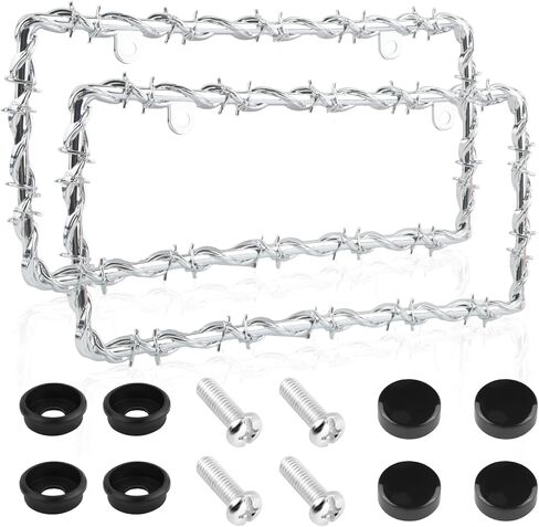 2PCS Car License Plate Frames with Thorns Exterior Design,Personalized License Plate Frame with Bolts/Caps for Cars Decor,Unique Car Accessories Licenses Plates Cover in Kuwait