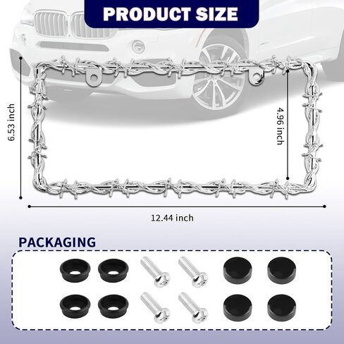 2PCS Car License Plate Frames with Thorns Exterior Design,Personalized License Plate Frame with Bolts/Caps for Cars Decor,Unique Car Accessories Licenses Plates Cover in Kuwait