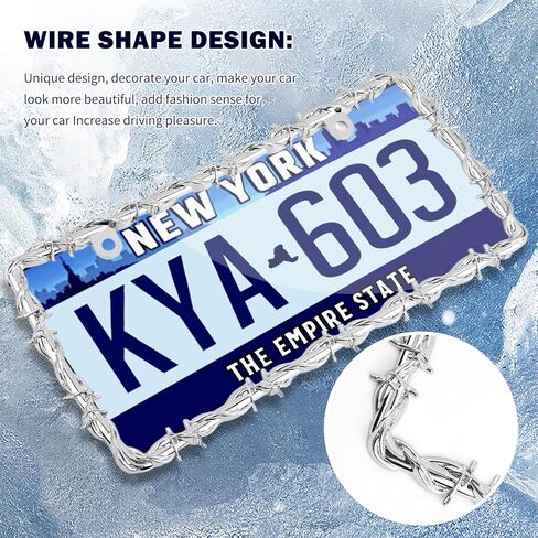 2PCS Car License Plate Frames with Thorns Exterior Design,Personalized License Plate Frame with Bolts/Caps for Cars Decor,Unique Car Accessories Licenses Plates Cover in Kuwait