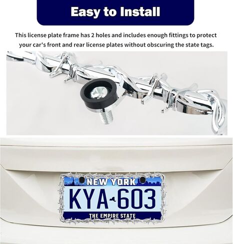 2PCS Car License Plate Frames with Thorns Exterior Design,Personalized License Plate Frame with Bolts/Caps for Cars Decor,Unique Car Accessories Licenses Plates Cover in Kuwait