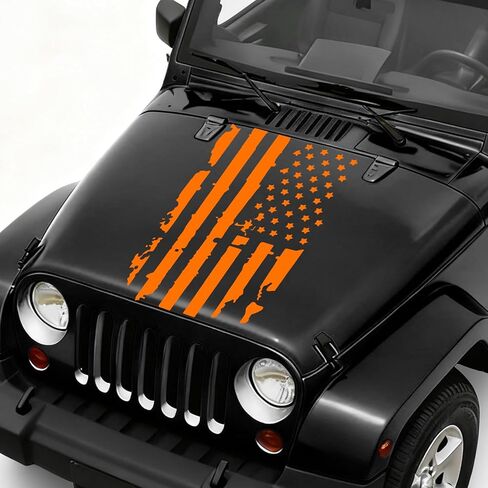 Distressed USA US Flag Sticker for Car Hood, Automotive Decals, 11.81"x23.62" Hood Decal for Window Bumper, Car Accessories Waterproof US Flag Graphic Sticker for Sedan SUV Truck (Orange) in Saudi Arabia