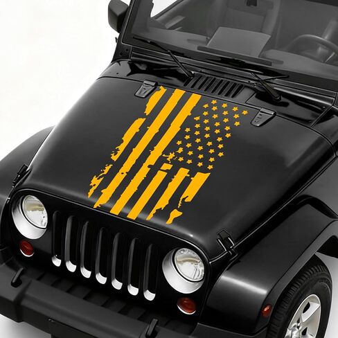 Distressed USA US Flag Sticker for Car Hood, Automotive Decals, 11.81"x23.62" Hood Decal for Window Bumper, Car Accessories Waterproof US Flag Graphic Sticker for Sedan SUV Truck (Orange) in Saudi Arabia