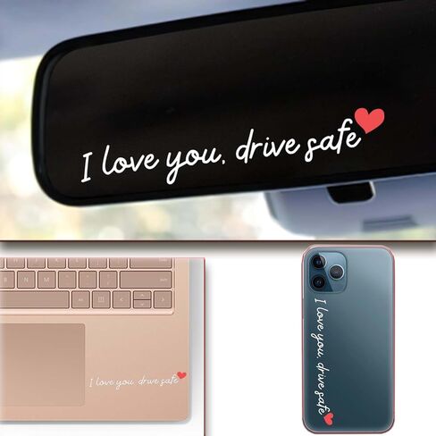 6 Pcs I Love You Drive Safe Mirror Stickers – Cute Car Decals for Women, Stickers for Rear View Mirror, Tumbler, Laptop, Heart Car Accessories (White and Red Heart) in Saudi Arabia