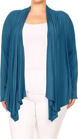 Women's Plus Size Long Sleeves Loose Fit Solid Open Cardigan in Kuwait