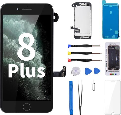 for iPhone 8 Plus Screen Replacement with Home Button Black Repair Kit 3D Touch LCD Display Digitizer Full Assembly Front Camera Ear Speaker Sensor Glass Fix Tool 8plus 5.5" A1864 A1897 A1898 in Kuwait