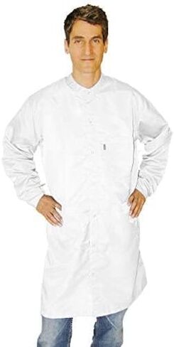 فستان غرفة الأبحاث للبالغين من الجنسين من CLEANPRO مع أساور أكمام مضادة للكهرباء الساكنة وإغلاق بسحاب، أبيض in Kuwait