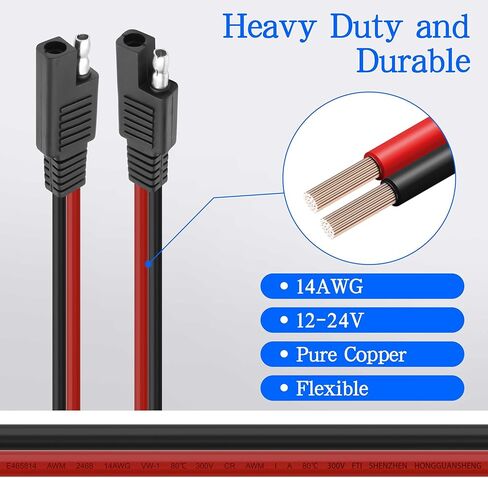 كابل تمديد XMSJSIY SAE مع مفتاح تشغيل/إيقاف 14AWG سلك كابل الطاقة الشمسية سلك توصيل سريع 12 فولت - 24 فولت موصل SAE للوحة الشمسية RV دراجة نارية مخيم مقطورة - 2.5 متر/8.2 قدم in Saudi Arabia