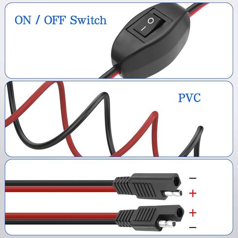 كابل تمديد XMSJSIY SAE مع مفتاح تشغيل/إيقاف 14AWG سلك كابل الطاقة الشمسية سلك توصيل سريع 12 فولت - 24 فولت موصل SAE للوحة الشمسية RV دراجة نارية مخيم مقطورة - 2.5 متر/8.2 قدم in Saudi Arabia