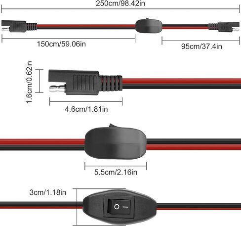 كابل تمديد XMSJSIY SAE مع مفتاح تشغيل/إيقاف 14AWG سلك كابل الطاقة الشمسية سلك توصيل سريع 12 فولت - 24 فولت موصل SAE للوحة الشمسية RV دراجة نارية مخيم مقطورة - 2.5 متر/8.2 قدم in Saudi Arabia