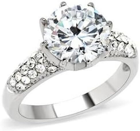 Stainless Steel Clear Cubic Zirconia Pave Engagement Cocktail Ring in Kuwait