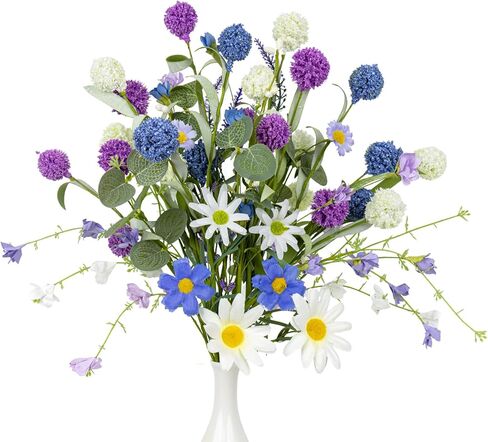J'FLORU Artificial Spring Flowers 12 Pack Spring Floral Picks 17 Inch Flower Stems with Blue White Purple Dandelions for Spring Summer Easter Flower Arrangements Centerpieces in Kuwait