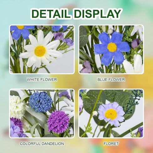 J'FLORU Artificial Spring Flowers 12 Pack Spring Floral Picks 17 Inch Flower Stems with Blue White Purple Dandelions for Spring Summer Easter Flower Arrangements Centerpieces in Kuwait