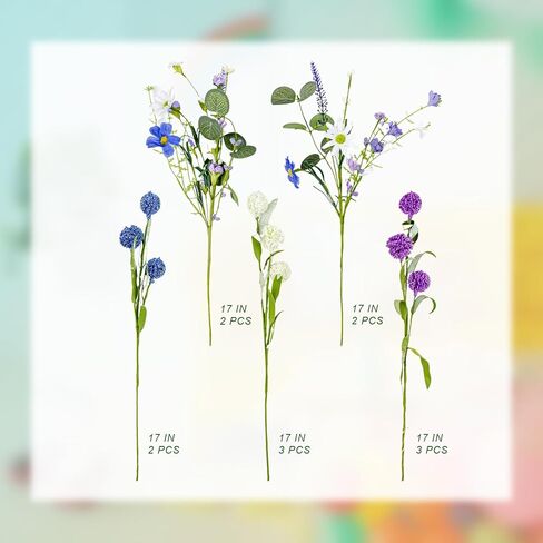 J'FLORU Artificial Spring Flowers 12 Pack Spring Floral Picks 17 Inch Flower Stems with Blue White Purple Dandelions for Spring Summer Easter Flower Arrangements Centerpieces in Kuwait