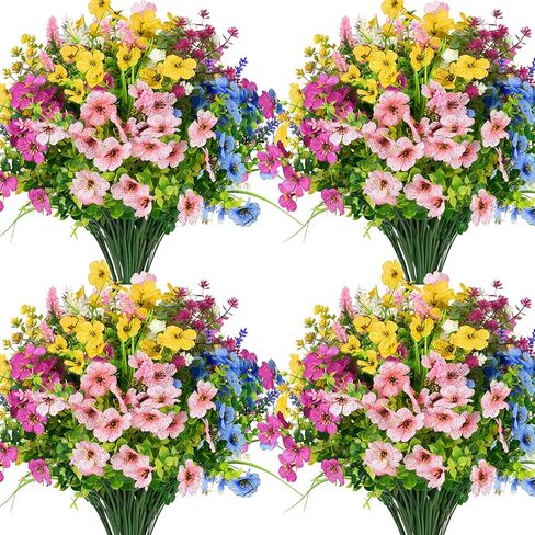 26 حزمة من الزهور الاصطناعية الخارجية، مزيج واقعي من الزهور الحريرية المزيفة الصناعية المقاومة للأشعة فوق البنفسجية ونباتات بلاستيكية خارجية للتعليق على المزارع والحديقة والشرفة ونافذة المنزل وديكور المزرعة in Kuwait