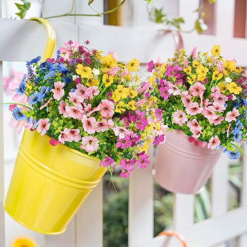 26 حزمة من الزهور الاصطناعية الخارجية، مزيج واقعي من الزهور الحريرية المزيفة الصناعية المقاومة للأشعة فوق البنفسجية ونباتات بلاستيكية خارجية للتعليق على المزارع والحديقة والشرفة ونافذة المنزل وديكور المزرعة in Kuwait